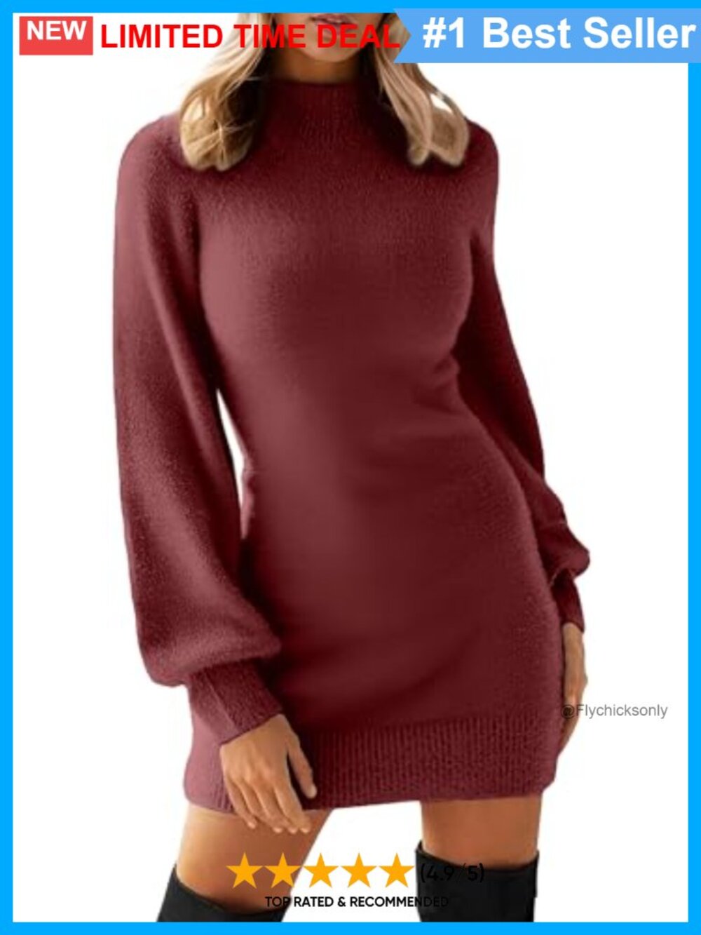 Womens Mock Neck Mini Sweater Dress Long Sleeve Bodycon Pullover